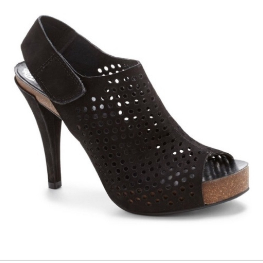 Vince Camuto nubuck open toe perfed bootie heels